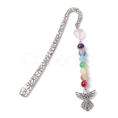 Flower Pattern Alloy Hook Bookmarks AJEW-JK00250-04-1
