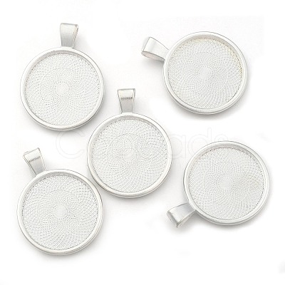 Flat Round Alloy Pendant Cabochon Settings PALLOY-A15654-S-NF-1