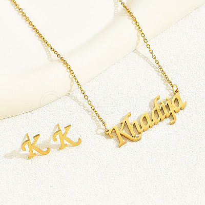 Stainless Steel Letter K Stud Earrings & Word Khadija Pendant Necklaces Sets for Women ES0413-1-1