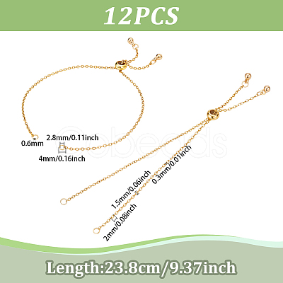 12Pcs Adjustable 304 Stainless Steel Cable Chains Bracelets Making AJEW-ME0001-01-1