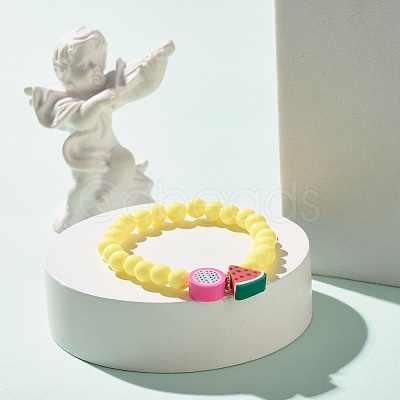 Handmade Polymer Clay Fruit Stretch Bracelet with Round Beads for Kids BJEW-JB07583-1
