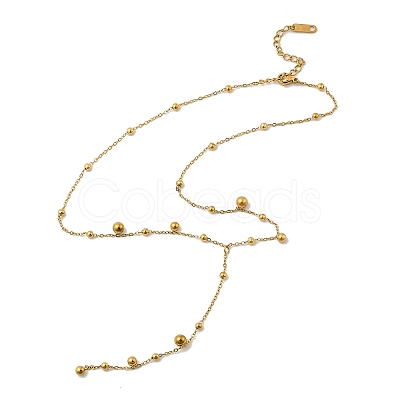 304 Stainless Steel Round Ball Link Chain Y Necklaces for Women NJEW-A059-03G-1