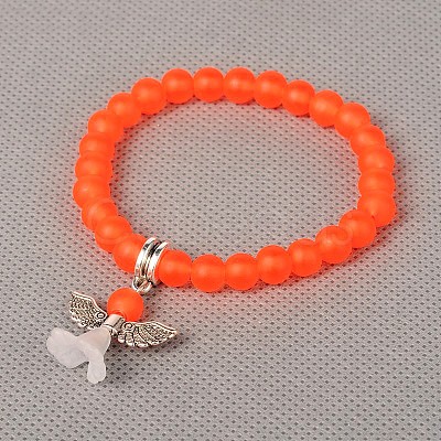 Stretchy Frosted Glass Beads Kids Charm Bracelets for Children's Day BJEW-JB01769-1