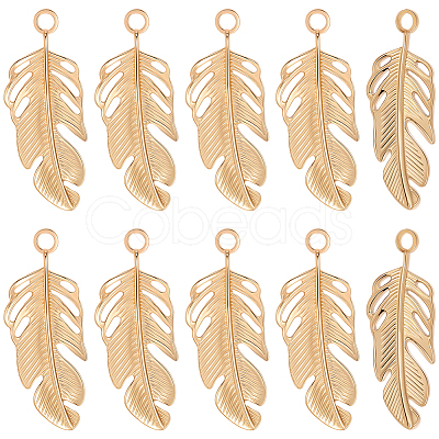 10Pcs 304 Stainless Steel Feather Pendants STAS-BBC0009-98-1
