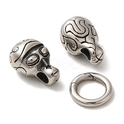 Tibetan Style 304 Stainless Steel Spring Gate Rings FIND-Z046-06AS-02-1