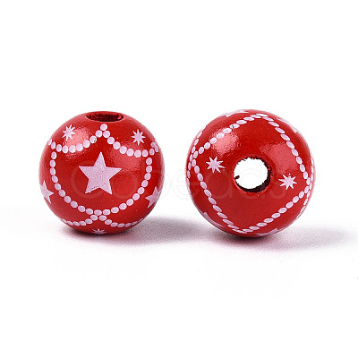 Christmas Spray Painted Schima Wood Beads WOOD-T032-35E-1
