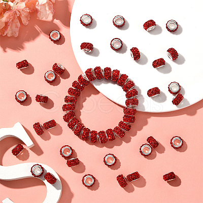 80Pcs Polymer Clay Rhinestone European Large Hole Beads with Silver Color Plated Brass Cores FPDL-LT0001-02A-1