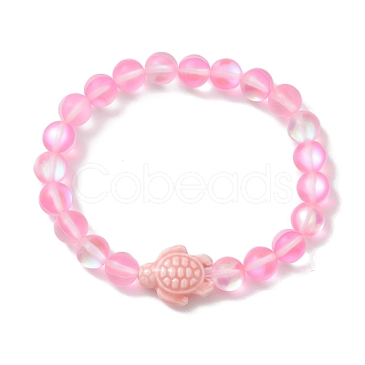 8mm Round Dyed Synthetic Moonstone Beaded Stretch Bracelets BJEW-JB10308-01-1