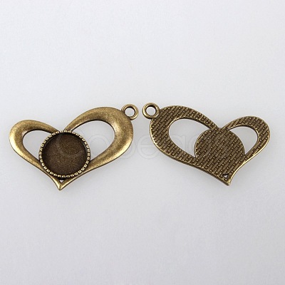 Vintage Tibetan Style Alloy Open Heart Pendant Cabochon Bezel Settings X-TIBEP-M018-106AB-NF-1