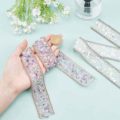 2Rolls 2 Colors Gemstone Chips Iron On Applique Metal Chain Sewing Accessories DIY-PH0002-24-1