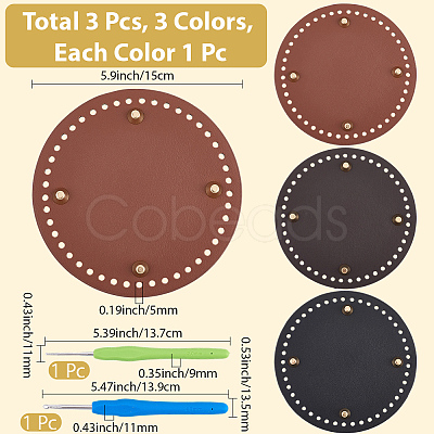 3Pcs 3 Colors Flat Round PU Leather Knitting Crochet Bags Nail Bottom Shaper Pad DIY-CL0002-14-1