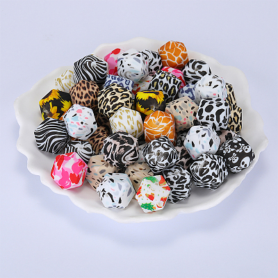 Colorful Pattern Printed Silicone Focal Beads SI-JX0022A-01-1