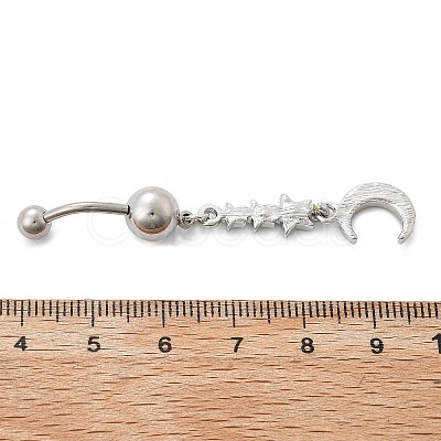 Alloy Crystal Rhinestone Dangle Curved Barbell Belly Rings AJEW-R007-04P-02-1
