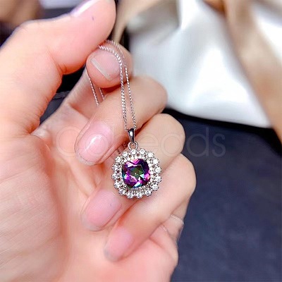 Square Alloy Rhinestone Pendant Necklace & Stud Earring & Finger Ring Sets WG30FCB-02-1