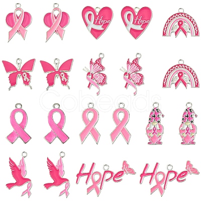 DIY Pink Awareness Ribbon Alloy Enamel Dangle Earring Making Kits DIY-YW0010-56-1