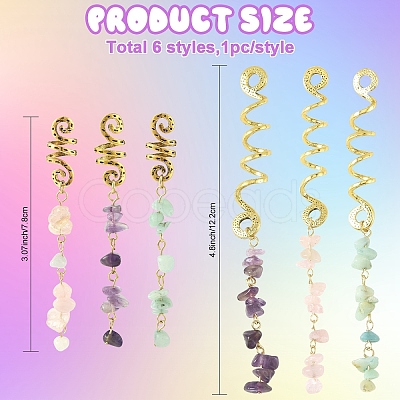 6Pcs 6 Styles Natural Flower Amazonite & Amethyst & Morganite Chips Hair Clips OHAR-YW00002-1