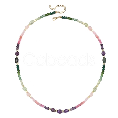 Dyed Natural Malaysia Jade Faceted Rondelle and Mixed Stone Nuggets Beaded Necklaces for Women NJEW-JN06315-1