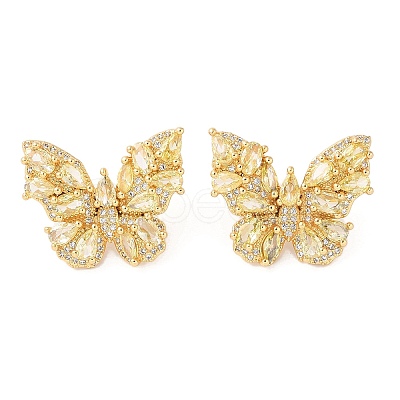 Rack Plating Brass with Cubic Zirconia Stud Earrings for Women EJEW-G394-06G-05-1