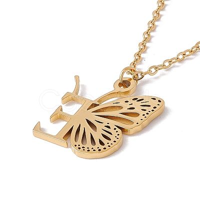 Initial Letter with Butterfly Pendant Necklace NJEW-C026-01G-E-1