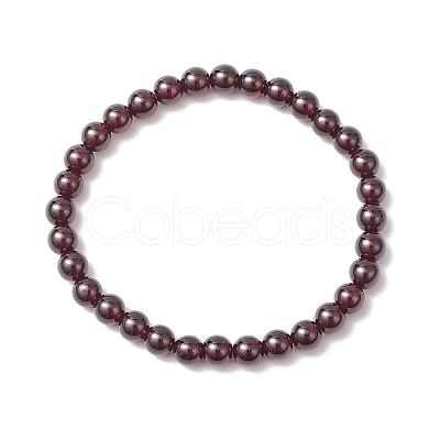 Round Natural Grade AAAA Garnet Beads Stretch Bracelets for Men Women BJEW-JB11825-03-1