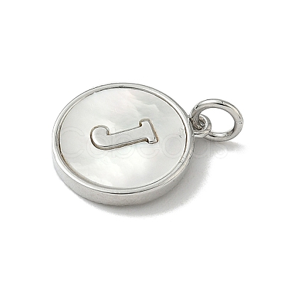 Brass Pave Natural Shell Flat Round with Letter Charms KK-Z115-13P-J-1