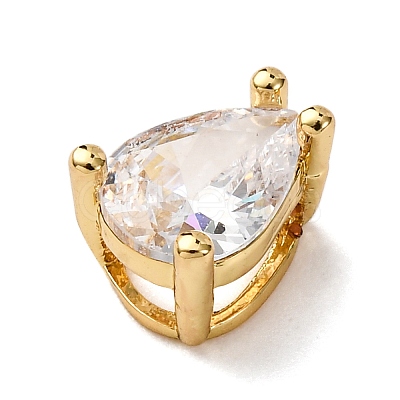 Teardrop Brass Micro Pave Cubic Zirconia Slide Charms KK-C119-16G-12-1