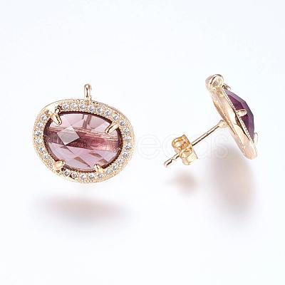 Brass Micro Pave Cubic Zirconia Stud Earring Findings ZIRC-G116-27-B04-1