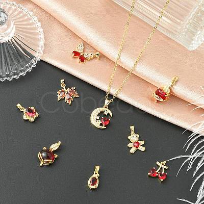 9Pcs Brass Micro Pave Cubic Zirconia Pendants KK-CJ0003-99-1