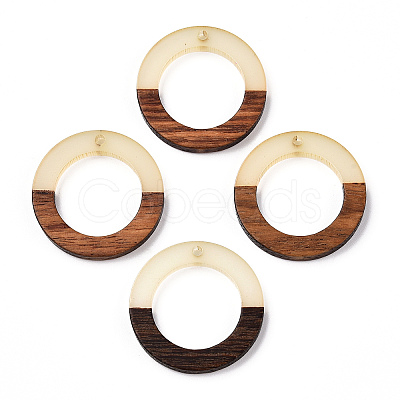 Walnut Wood & Luminous Glow in the Dark Resin Pendants RESI-N039-78-1