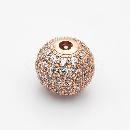 CZ Brass Micro Pave Grade AAA Clear Color Cubic Zirconia Round Beads KK-O065-8mm-05RG-NR-1