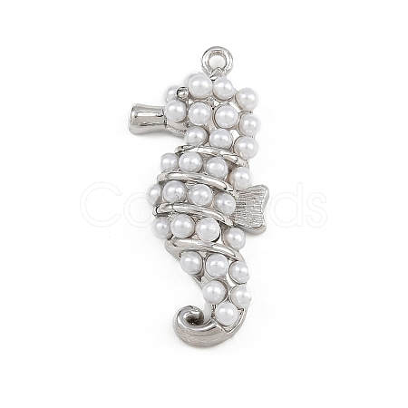 Sea Horse Brass ABS Imitation Pearl Pendants KK-I352-04E-P-1
