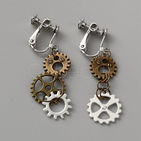 Gear Alloy Clip-on Earrings for Women EJEW-WH0033-47B-1