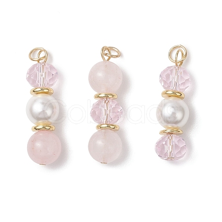 3Pcs 3 Styles Natural Rose Quartz and Shell Pearl & Glass Pendants PALLOY-JF04786-01-1