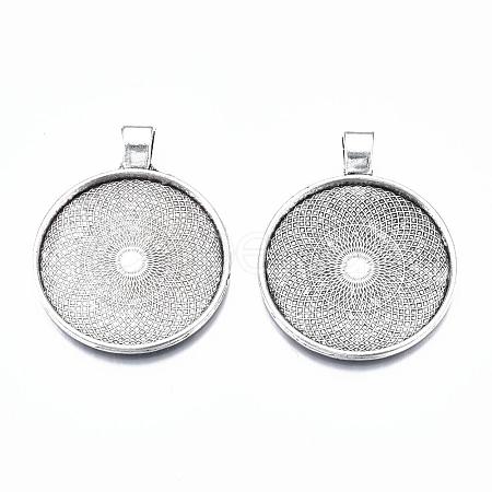 Tibetan Style Flat Round Alloy Pendant Cabochon Settings TIBEP-Q049-08AS-RS-1