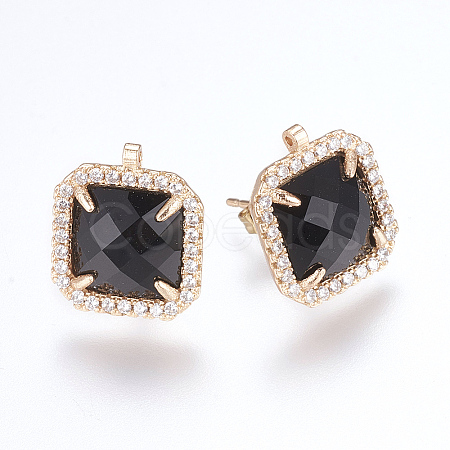 Brass Micro Pave Cubic Zirconia Stud Earring Findings X-ZIRC-G116-29-B01-1