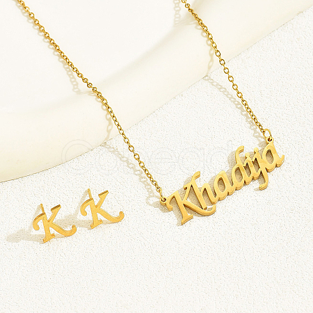 Stainless Steel Letter K Stud Earrings & Word Khadija Pendant Necklaces Sets for Women ES0413-1-1