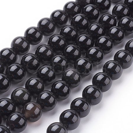 Natural Obsidian Beads Strands G-G099-8mm-24-1