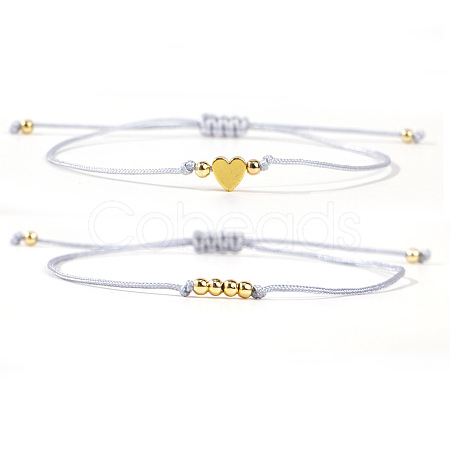 2Pcs 2 Styles Bohemian Brass Beads Braided Bead Bracelets BT1454-7-1