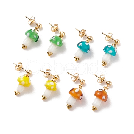 Handmade Lampwork Mushroom Dangle Stud Earrings EJEW-JE04928-1