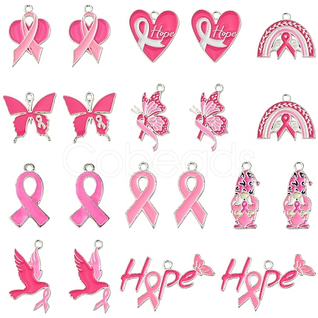 DIY Pink Awareness Ribbon Alloy Enamel Dangle Earring Making Kits DIY-YW0010-56-1