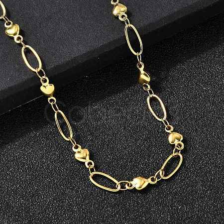304 Stainless Steel Heart Link Chain Necklaces for Women NJEW-A046-02B-G-1