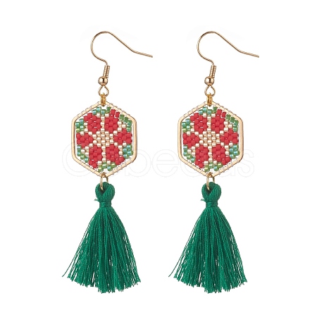Glass Seed Braided Hexagon Dangle Earrings EJEW-MZ00052-03-1