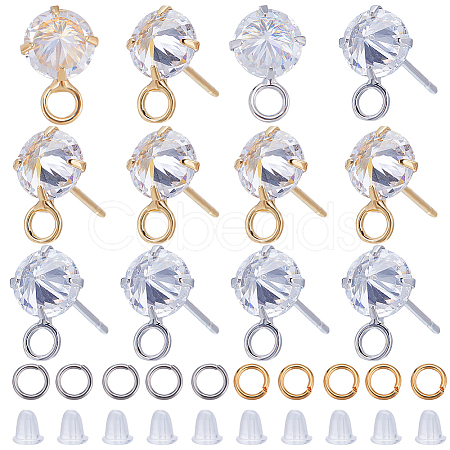 12Pcs 2 Color Brass Pave Clear Cubic Zirconia Cone Stud Earring Findings DIY-CN0002-78-1