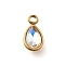 304 Stainless Steel Pendants, with Rhinestone, Real 18K Gold Plated, Ion Plating(IP), Teardrop, Crystal AB, 10.5x5.5x0.5mm, Hole: 1.8mm