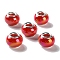 Opaque Brass Cores Acrylic European Beads, Round, Large Hole Bead, Silver, Red, 14x10mm, Hole: 5mm