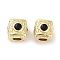 Brass Micro Pave Cubic Zirconia Beads, Cube, Real 18K Gold Plated, Black, 7.5x7.5x7.5mm, Hole: 3mm