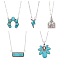 ANATTASOUL 5Pcs 5 Style Flower & Rectangle & Lightning & Cow Tag Synthetic Turquoise Pendant Necklaces Sets, Alloy Jewelry for Women, Antique Silver & Platinum, 18.50~20.59 inch(47~52.3cm), 1Pc/style