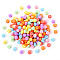 Opaque Acrylic Beads, Flat Round with White Heart & Flower & Moon & Star, Mixed Color, 7x4mm, Hole: 1.6mm, 200pcs/set