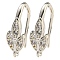 Brass Micro Pave Clear Cubic Zirconia Earring Hooks, Ear Wire, Leaf, Silver, 16.5x5.5x9mm, Hole: 1.4mm, 18 Gauge, Pin: 1mm