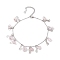 Natural Rose Quartz Chips & Cat Charms Anklet, 304 Stainless Steel Jewelry for Women, 9~9-1/8 inch(22.8~23cm)